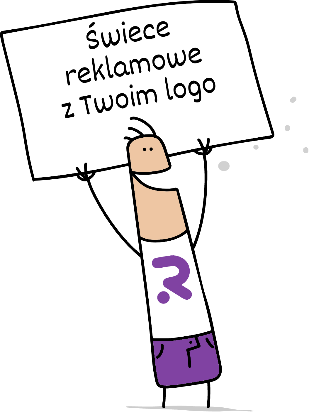 Buddy trzymający napis swiece reklamowe z Twoim logo