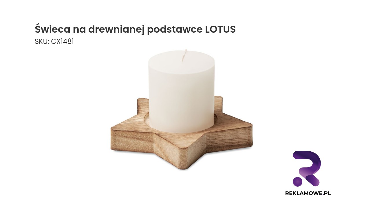 Świeca na drewnianej podstawce z motywem lotosu