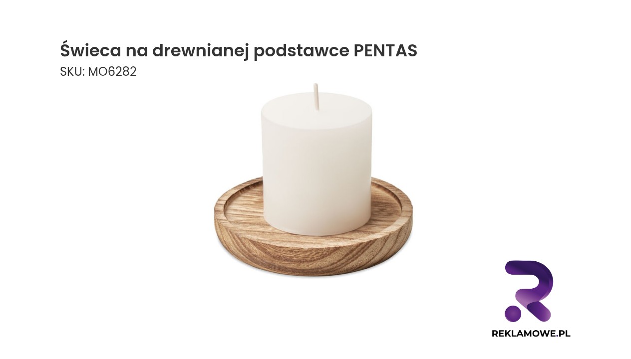 Świeca na drewnianej podstawce PENTAS Świeca na drewnianej podstawce PENTAS – dekoracyjna świeca na drewnianej podstawie