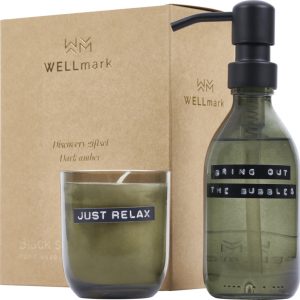Wellmark Discovery dozownik mydła do rąk o pojemności 200 ml i zestaw świec zapachowych 150 g - o zapachu ciemnego bursztynu 12631164